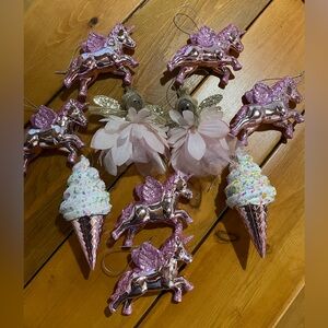Lot of 10 Pink Christmas Ornaments~Angels~Ice Cream Cones~Unicorns🦄